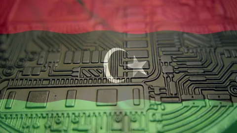 Libya flag with Bitcoin Cryptocurrency Vídeo Stock 166790629