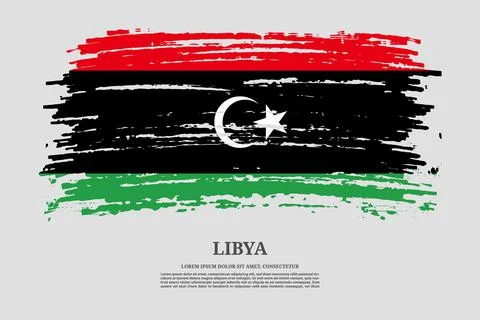 Libya flag with brush stroke effect and information text poster, vector Stock Illustration