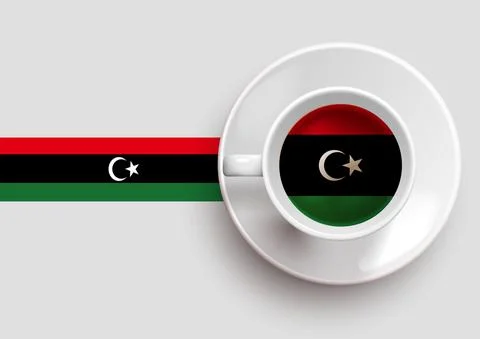 Libya flag with coffee on top view Stock Illustration