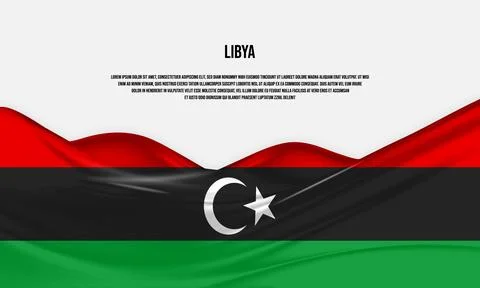 Libya flag design. Waving Libyan flag made of satin or silk fabric. Stock Illustration