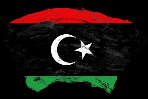 Libya flag on distressed black stroke brush background Stock Illustration