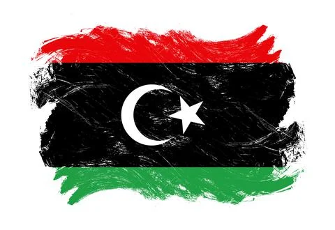 Libya flag on distressed grunge white stroke brush background Stock Illustration