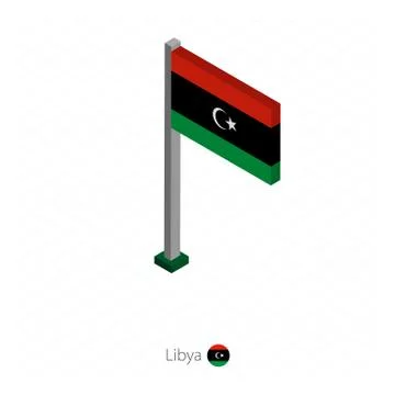 Libya Flag on Flagpole in Isometric dimension. Stock Illustration