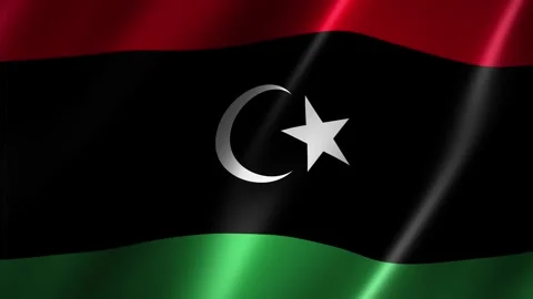 Libya flag fluttering realistic satin texture close up with deep folds Vídeo Stock 348687629