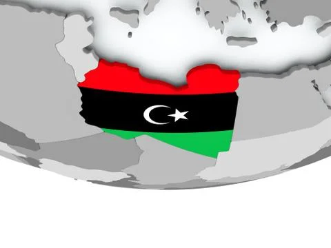 Libya with flag on globe Stock Illustration