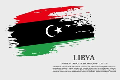 Libya flag grunge brush and poster, vector Stock Illustration