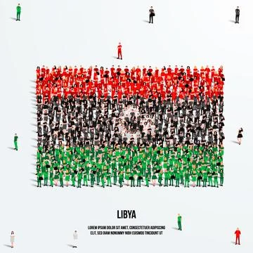 Libya Flag. A large group of people form Libyan flag. Vector Illustration. Stock Illustration