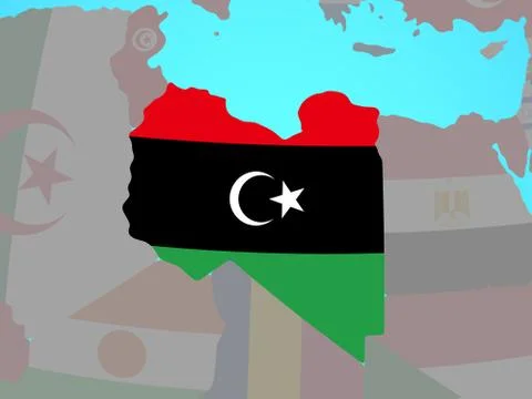 Libya with flag on map Foto stock