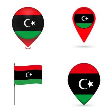 Libya Flag Map Pin Icons Set Collection. Stock Illustration