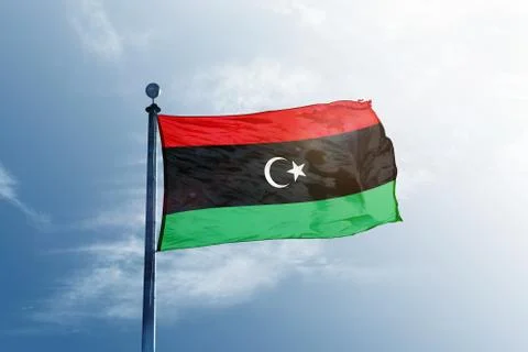Libya flag on the mast Stock Photos