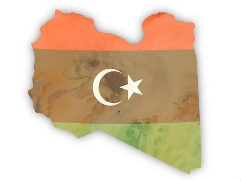 Libya with flag overlay cut out on white Stock Illustration