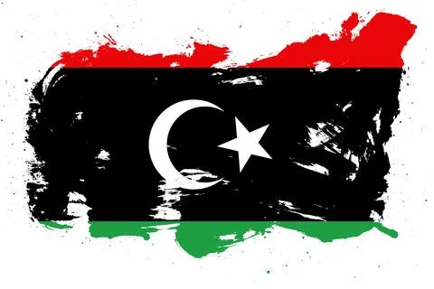Libya flag with painted grunge brush stroke effect on white background Stock Illustration