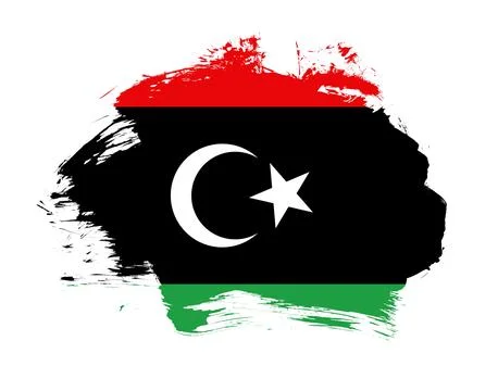 Libya flag painted on minimal brush stroke background Stock Illustration