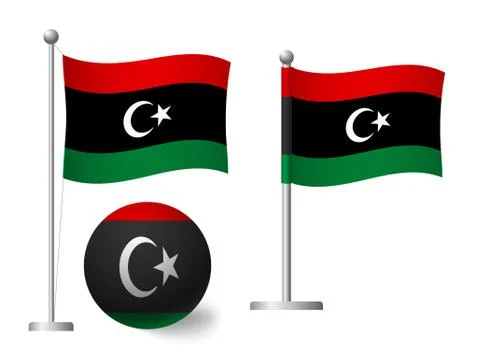 Libya flag on pole and ball icon Stock Illustration