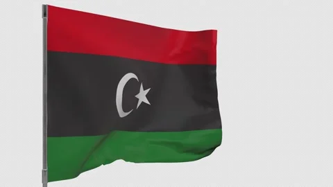 Libya flag on pole Stock Footage 148456735