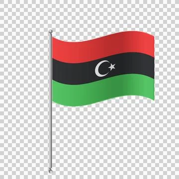 Libya flag on pole waving on transparent background vector. Stock Illustration