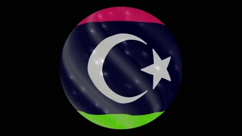 Libya flag in a round ball rotates. Flicker and shine. Animation loop Stock Footage 145799759