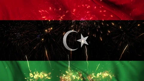Libya flag seamless animation with fireworks Stock Footage 218274802