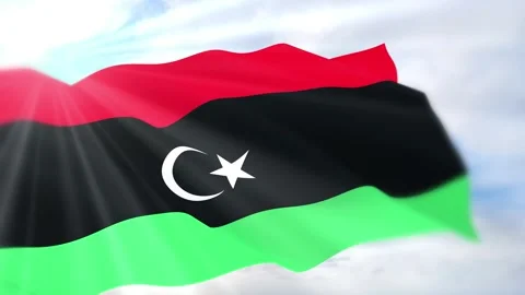 Libya Flag Seamless Loop 4k 60fps on Sky Background Stock Footage 340617233