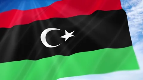 Libya Flag Seamless Loop 4k 60fps on Sky Background Stock Footage 341674870