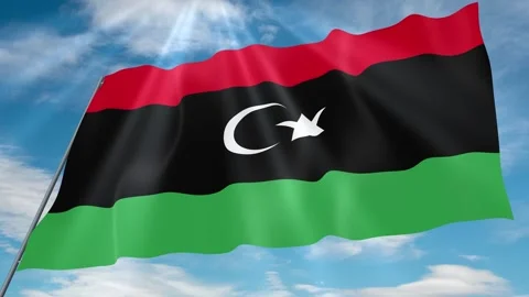 Libya Flag Seamless Loop 4k 60fps on Sky Background Stock Footage 341759612