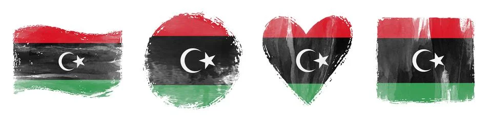 Libya Flag Set Brush Stroke Shapes Stock Illustration