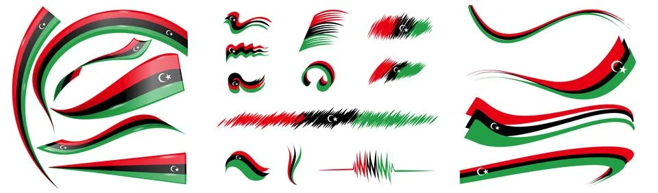 Libya flag set elements, vector illustration on a white background イラスト素材