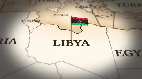 Libya flag showing on world map with 3D rendering Stock Footage 279247797