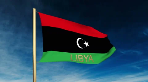 Libya flag slider style with title. Waving in the wind with cloud background Stock Footage 48906758
