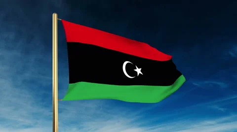 Libya flag slider style. Waving in the wind with cloud background animation Stock Footage 48906768