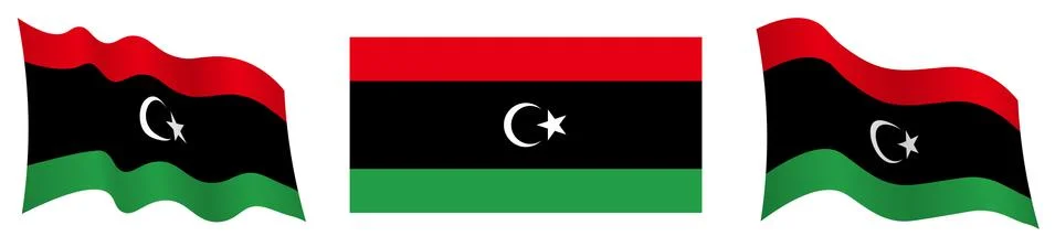 Libya flag in static position and in motion, fluttering in wind Illustrazione stock