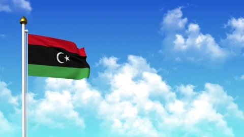 LIBYA Flag Waving with Alpha Channel and Sky Background in 4K Stock Footage 306913499
