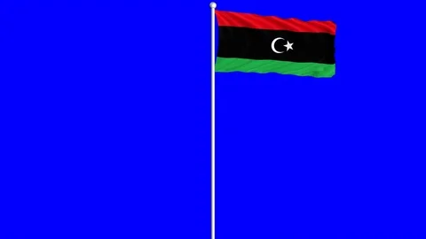 Libya Flag Waving Fluttering on Wind Loopable Green Blue Screen Matte Stock Footage 77578346