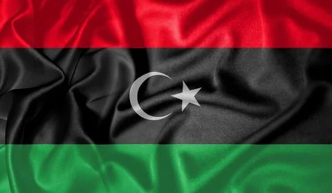 Libya flag waving fluttering in the wind with realistic texture background Stock Illustration