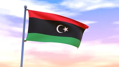 Libya Flag waving in the high wind Stock Footage 154711388
