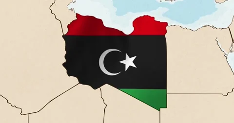The libya flag waving inside the country on a world map Stock-Footage 339033289