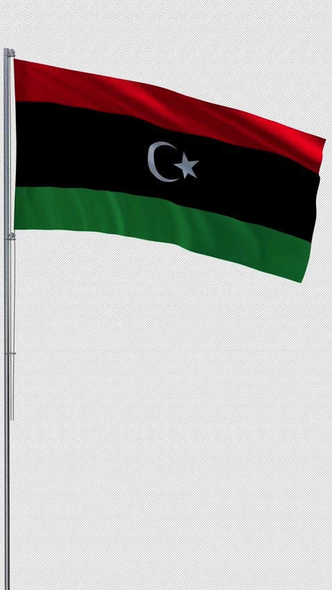 Libya flag waving on metal flagpole vertical video transparent background 3D Stock Footage 332117602