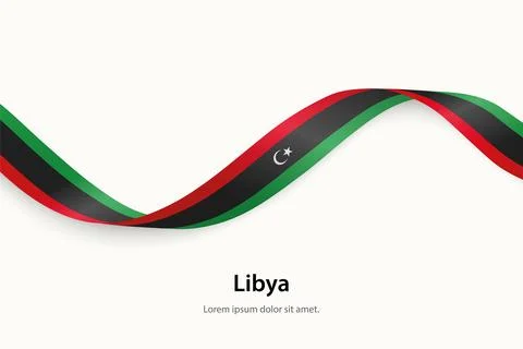 Libya flag on Waving ribbon Stock Illustration