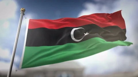 Libya Flag Waving Slow Motion 3D Rendering Blue Sky Background - Seamless L.. Stock Footage 75354011