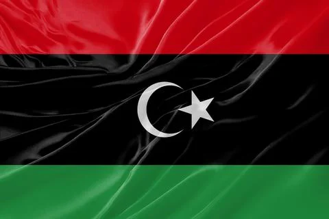 Libya Flag Waving Textures Silk Background Stock Illustration