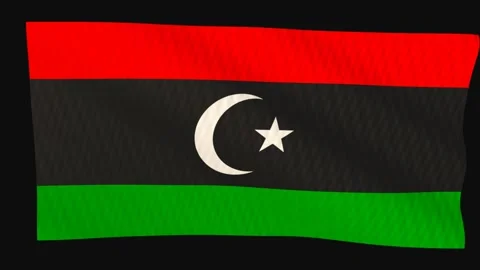 Libya flag waving in the wind on a black background Stock Footage 343212549