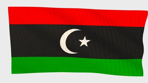 Libya flag waving in the wind on a grey background Stock Footage 343218412