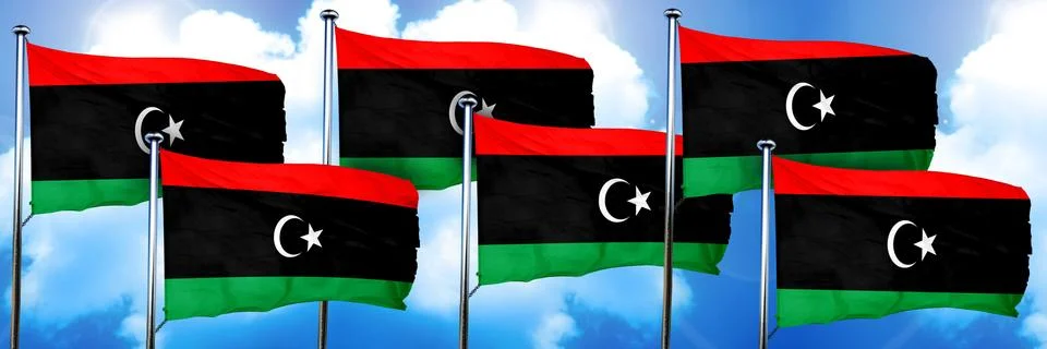 Libya flags, 3D rendering, on a cloud background Illustrazione stock