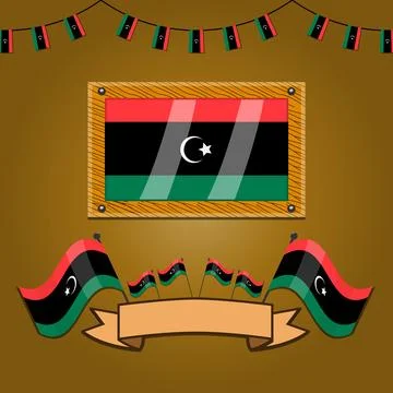 Libya Flags On Frame Wood, Label Stock Illustration