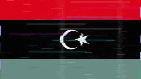 Libya Glitch Flag Vector - RGB Split Digital Video Frame Design Stock Illustration