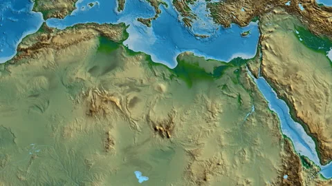 Libya on the globe. Outline. Physical. No labels Stock Footage 342515630