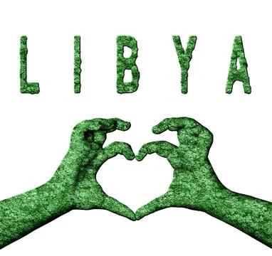 Libya Green Heart Hands and Country Name Stock Illustration
