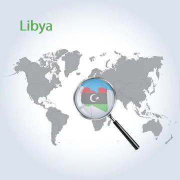Libya Magnified Map and Flag, Libya Enlargement Maps, Vector Art Stock Illustration