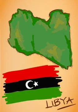 Libya Map and National Flag Vector Stock Illustration
