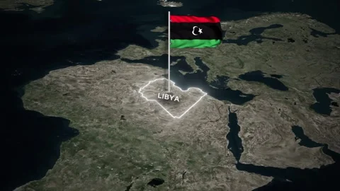 Libya Map Animation, 3D Waving Libya National Flag, Glowing Border on World Map Stock Footage 333920894